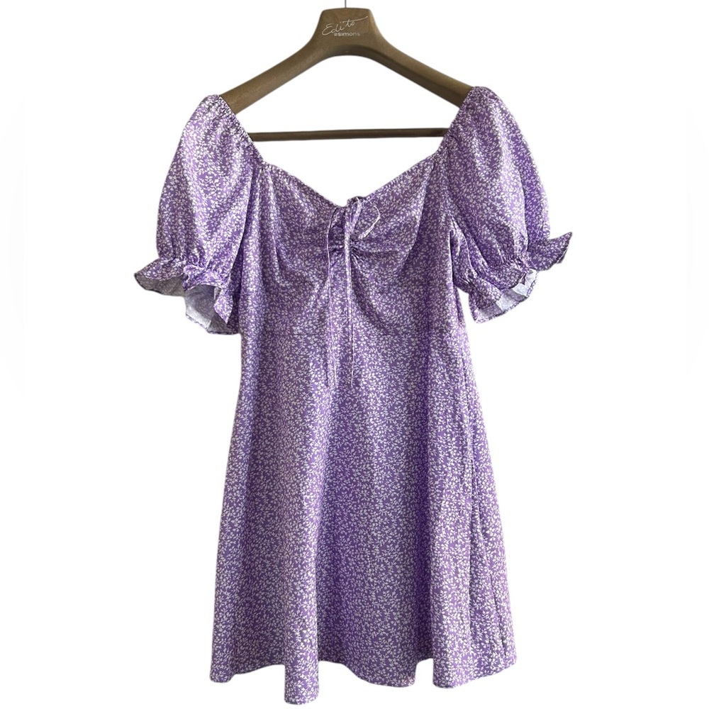 0XL•SHEIN CURVE•Purple Floral Puff Sleeve Dress